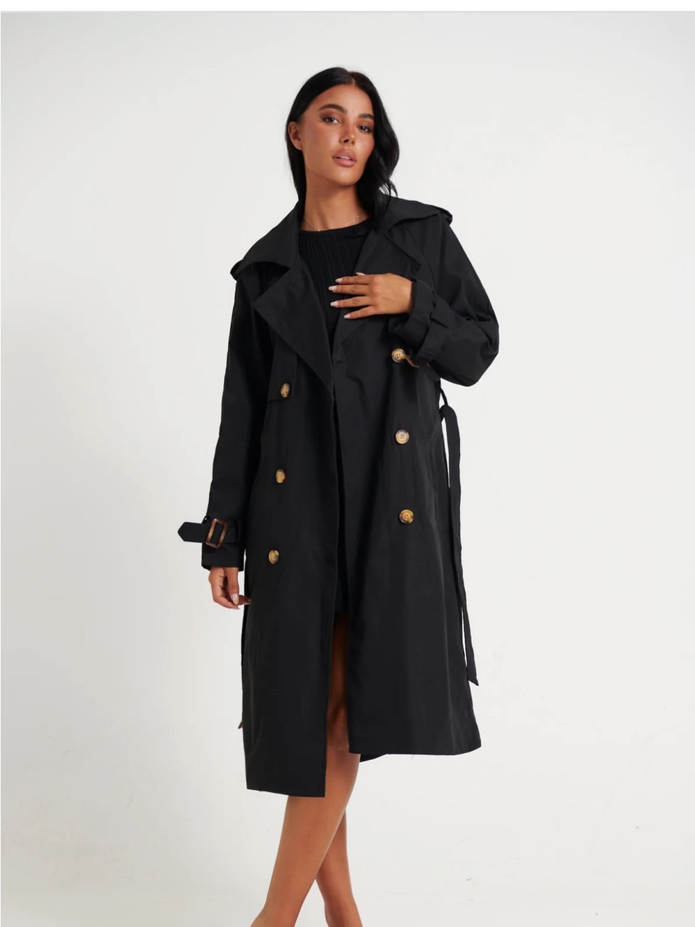 ASOS Bronzesnake Sandro Black Double-Breasted Trench Coat with tortoise  Button